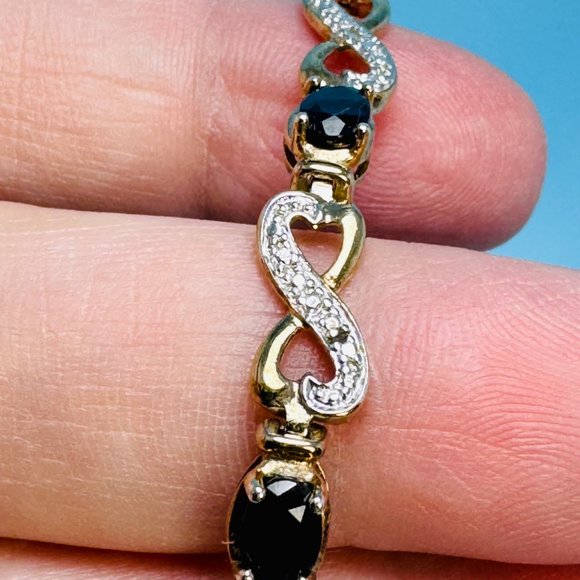 VTG Gold Over Sterling Silver 925 Natural Sapphire Infinity Tennis Bracelet 7.5" - Picture 3 of 9